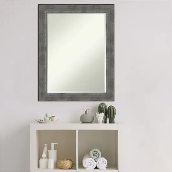 Beveled Wood Bathroom Wall Mirror, Forged Pewter Frame {5}