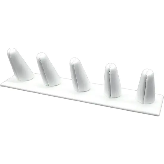 White Leather 5 Ring Finger Jewelry Holder Showcase Display {2}