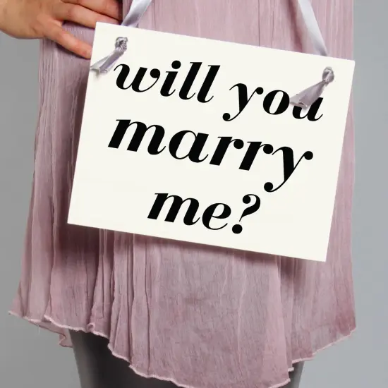 Ritzy Rose Wedding Proposal Sign - Black on 11x8in Ivory Linen Cardstock with Gray Ribbon {5}