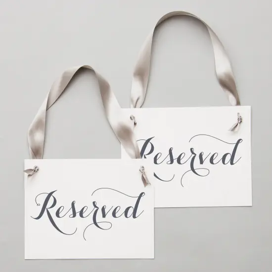 Ritzy Rose 2 Fancy Reserved Signs - Slate on 11x8in White Linen Cardstock with Gray Ribbon {2}