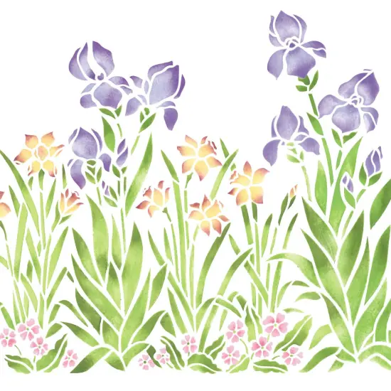 Small Iris, Daffodil and Violet Garden Wall Stencil | 156B by Designer Stencils | Floral Stencils | Reusable Art Craft Stencils for Painting on Walls, Canvas, Wood | Reusable Plastic Paint Stencil for Home Makeover | Easy to Use & Clean Art Stencil {2}