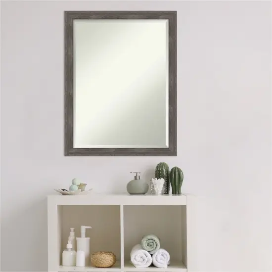 Beveled Wood Bathroom Wall Mirror, Pinstripe Lead Grey Frame {5}