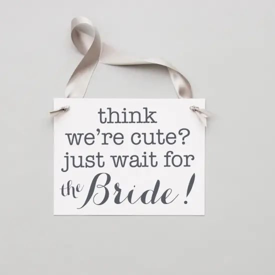 Ritzy Rose 2 Cute Ring Bearer Sign - Slate on 11x8in White Linen Cardstock with Gray Ribbon {6}