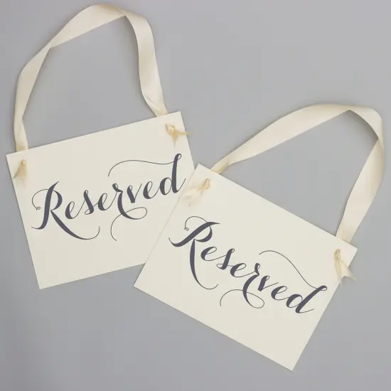 Ritzy Rose 2 Fancy Reserved Signs - Slate on 11x8in Ivory Linen Cardstock with Ivory Ribbon {2}