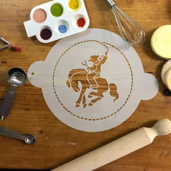 Cowboy Cake Stencil Top | C268 by Designer Stencils | Cake Decorating Tools | Baking Stencils for Royal Icing, Airbrush, Dusting Powder | Reusable Plastic Food Grade Stencil for Cakes | Easy to Use & Clean Cake Stencil {2}