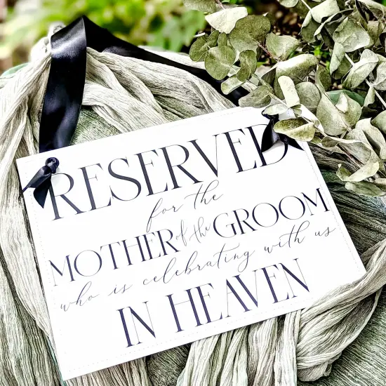 Ritzy Rose Mother of the Groom Memorial Sign - Black on 11x8in White Linen Cardstock with Black Ribbon {2}