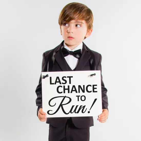 Ritzy Rose Funny Ring Bearer Sign - Black on 11x8in White Linen Cardstock with Black Ribbon {6}