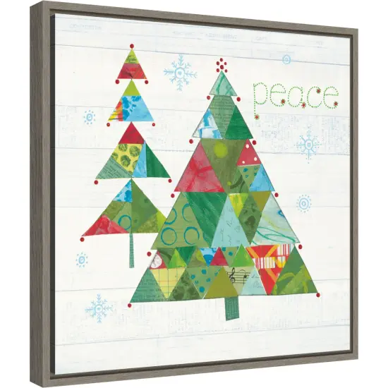 Christmas Patchwork IV (Tree) by Courtney Prahl 16-in. W x 16-in. H. Canvas Wall Art Print Framed in Grey {1}