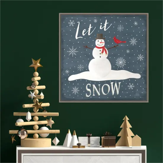 Christmas Cheer IV Let it Snow by Laura Marshall 22-in. W x 22-in. H. Canvas Wall Art Print Framed in Grey {4}