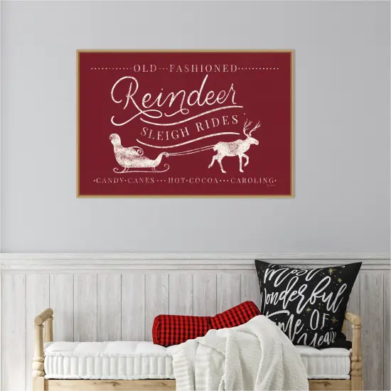 Vintage Christmas VIII by Becky Thorns 33-in. W x 23-in. H. Canvas Wall Art Print Framed in Natural {5}