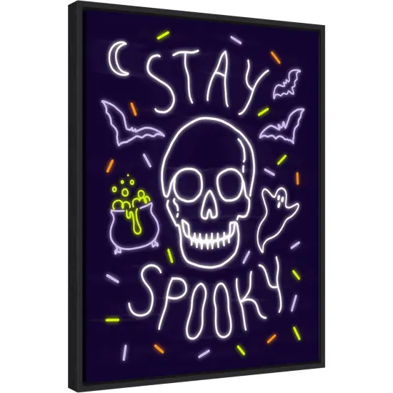 Neon Halloween II by Victoria Barnes 18-in. W x 24-in. H. Canvas Wall Art Print Framed in Black {1}