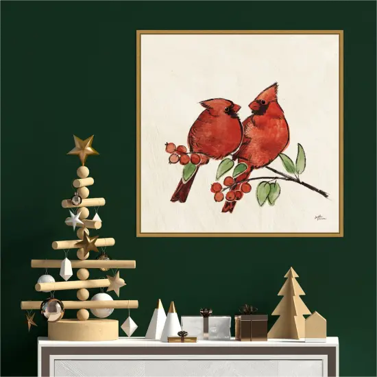Christmas Lovebirds IX by Janelle Penner 22-in. W x 22-in. H. Canvas Wall Art Print Framed in Gold {4}