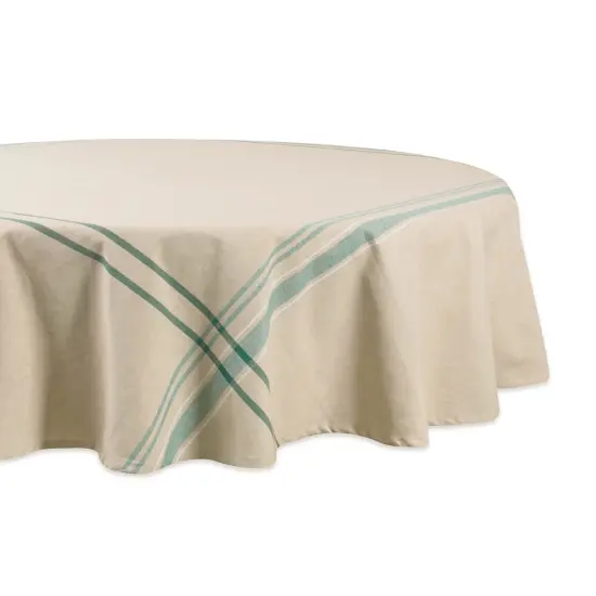 DII Teal French Stripe Tablecloth 70 Round {1}