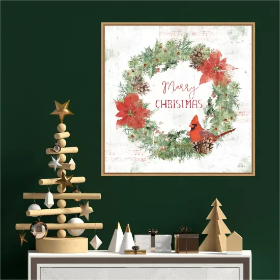Wooded Holiday V Christmas by Katie Pertiet 22-in. W x 22-in. H. Canvas Wall Art Print Framed in Natural {4}