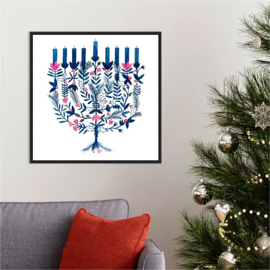 Boho Hanukkah I by Grace Popp 22-in. W x 22-in. H. Canvas Wall Art Print Framed in Black {5}