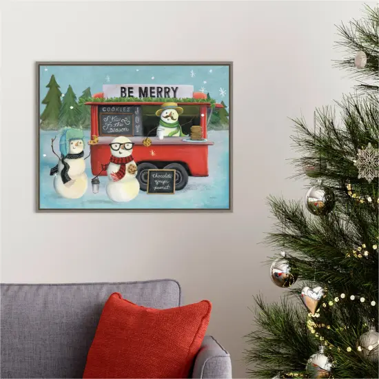 Christmas on wheels III by Mary Urban 24-in. W x 18-in. H. Canvas Wall Art Print Framed in Grey {5}