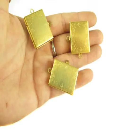 Brass Hinged Floral Print Book Lockets (M907) {3}