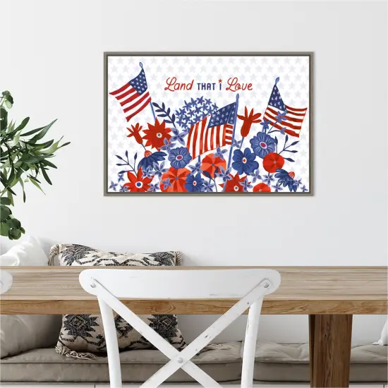 America the Beautiful I Love by Farida Zaman 23-in. W x 16-in. H. Canvas Wall Art Print Framed in Grey {4}