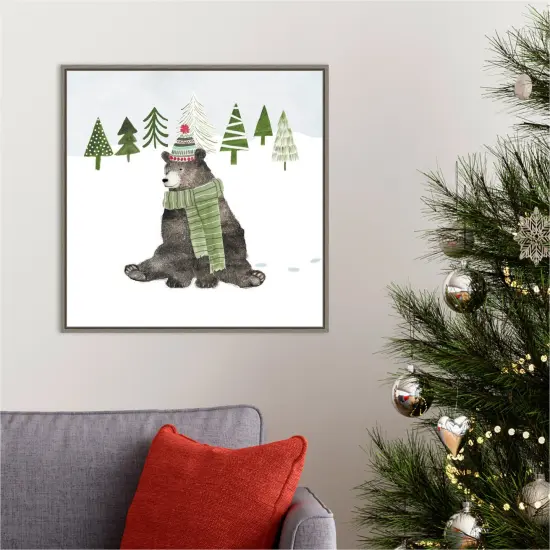 Woodland Christmas IV by Victoria Borges 22-in. W x 22-in. H. Canvas Wall Art Print Framed in Grey {5}