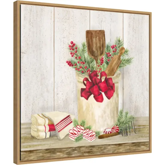 Christmas Kitchen I by Tara Reed 22-in. W x 22-in. H. Canvas Wall Art Print Framed in Natural {1}