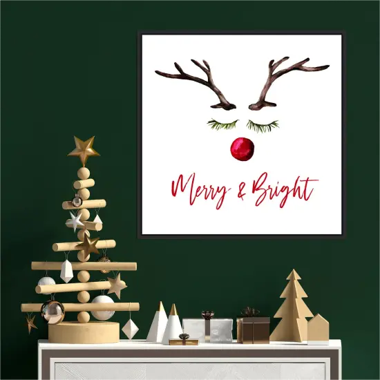 Reindeer Merry and Bright by Amanti Art Portfolio 22-in. W x 22-in. H. Canvas Wall Art Print Framed in Black {4}