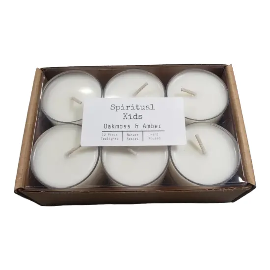 Oakmoss & Amber Natural Soy Wax Tealights 12 Count Hand Poured with Fragrant/Essential Oils {1}