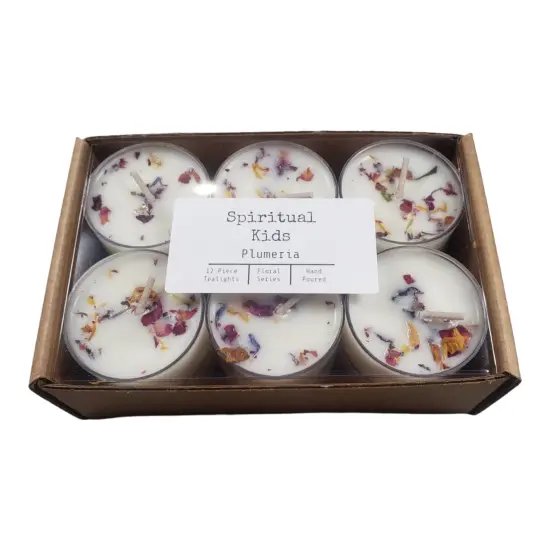 Plumeria Natural Soy Wax Tealights 12 Count Hand Poured with Fragrant/Essential Oils & Dried Flowers | Christmas Gift | Wedding Favors | Floral Scent {1}