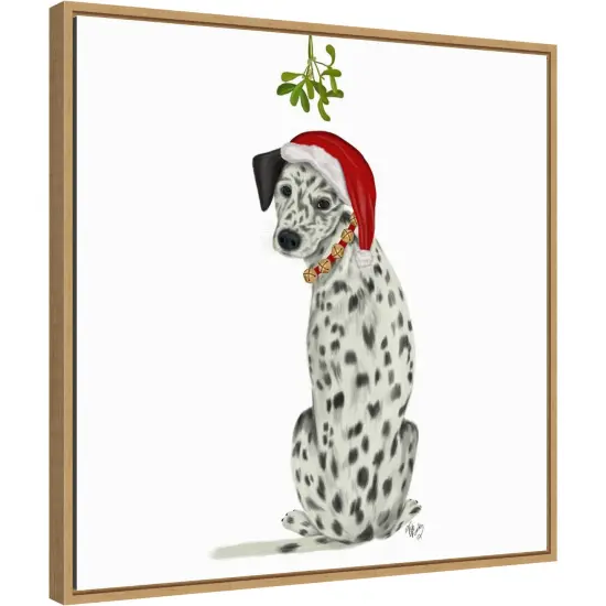 Christmas Dogs Dalmatian Mistletoe by Fab Funky 22-in. W x 22-in. H. Canvas Wall Art Print Framed in Natural {1}