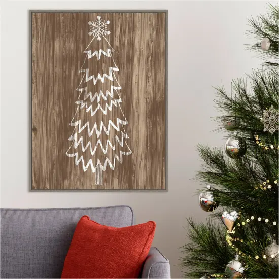 Barnwood Wonderland VIII Tree by June Erica Vess 23-in. W x 30-in. H. Canvas Wall Art Print Framed in Grey {4}