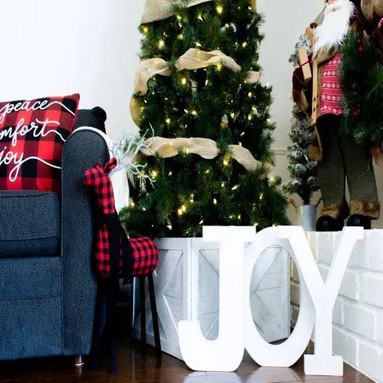 Rustic Farmhouse Medium Deluxe 22" Reclaimed Wooden Christmas Tree Box Collar White {5}