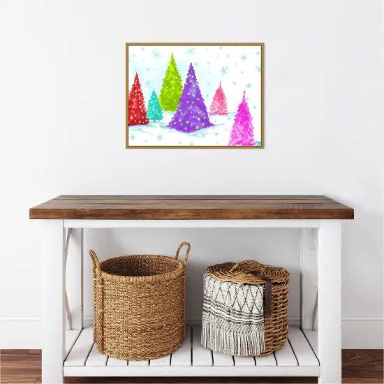 Magic Christmas Trees II by PI Studio 24-in. W x 18-in. H. Canvas Wall Art Print Framed in Gold {5}