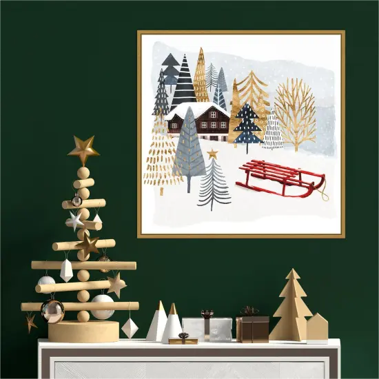 Christmas Chalet II by Victoria Borges 22-in. W x 22-in. H. Canvas Wall Art Print Framed in Gold {3}