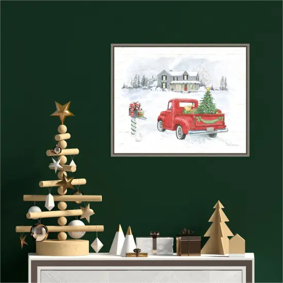 Farmhouse Holidays VI Truck by Beth Grove 20-in. W x 16-in. H. Canvas Wall Art Print Framed in Grey {4}
