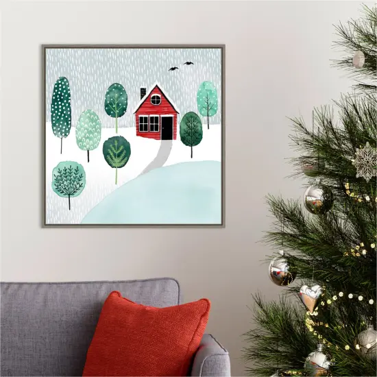 Christmastown II by Grace Popp 22-in. W x 22-in. H. Canvas Wall Art Print Framed in Grey {5}