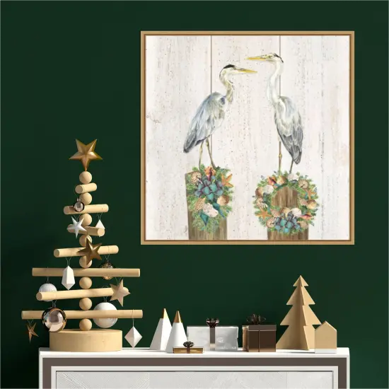 Christmas on the Coast Aqua I by Tara Reed 22-in. W x 22-in. H. Canvas Wall Art Print Framed in Natural {4}