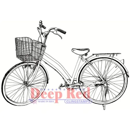 Deep Red Stamps Girls Bicycle Rubber Stamp 3 x 2inches {1}