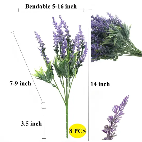 Grand Verde Lavender Artificial Flower Plants Real Touch Floral Shrubs Faux Purple Bouquets for DIY Home Decoration, Windowsill, Patio, Balcony, Wedding Party - 8pcs Bulk {3}