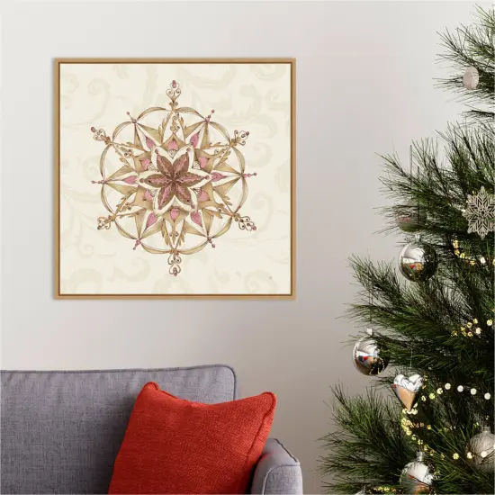 Elegant Season Snowflake II Pink by Daphne Brissonnet 22-in. W x 22-in. H. Canvas Wall Art Print Framed in Natural {5}