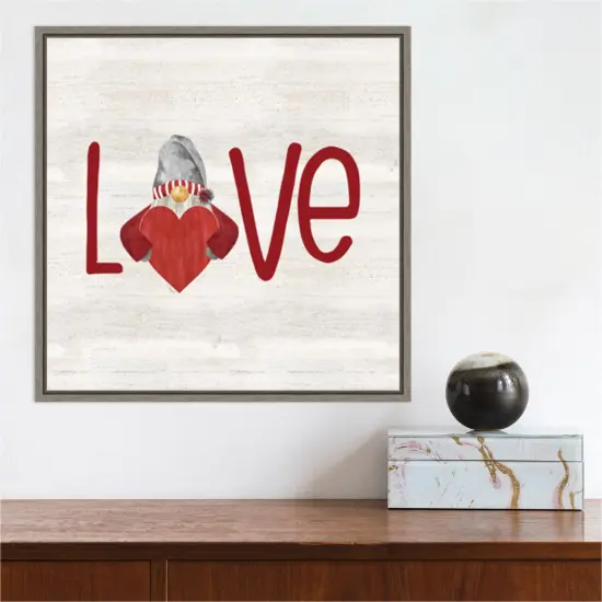 Valentine Gnomes III Love by Tara Reed 16-in. W x 16-in. H. Canvas Wall Art Print Framed in Grey {4}