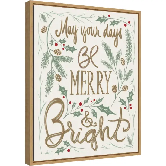 Merry and Bright Holly by Anne Tavoletti 16-in. W x 20-in. H. Canvas Wall Art Print Framed in Natural {1}
