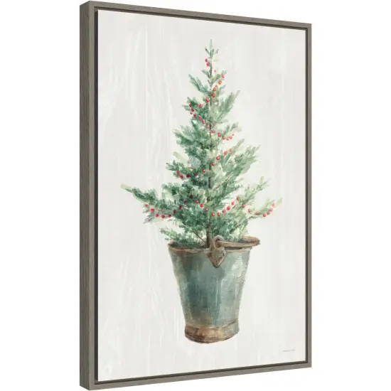 White and Bright Christmas Tree I by Danhui Nai 16-in. W x 23-in. H. Canvas Wall Art Print Framed in Grey {1}