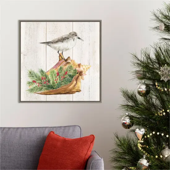 Christmas on the Coast III by Tara Reed 22-in. W x 22-in. H. Canvas Wall Art Print Framed in Grey {5}