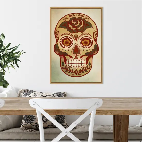 Day of the Dead Skull I by PI Gallerie 16-in. W x 23-in. H. Canvas Wall Art Print Framed in Natural {5}