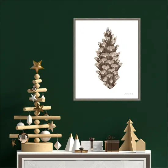 Peace and Joy Pinecone by Sara Zieve Miller 16-in. W x 20-in. H. Canvas Wall Art Print Framed in Grey {4}