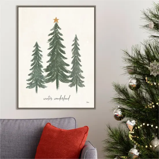 Woodland Christmas Trees by Veronique Charron 23-in. W x 30-in. H. Canvas Wall Art Print Framed in Grey {4}