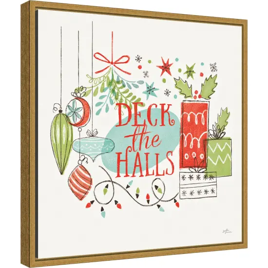 Deck the Halls Christmas Holly by Janelle Penner 16-in. W x 16-in. H. Canvas Wall Art Print Framed in Gold {1}