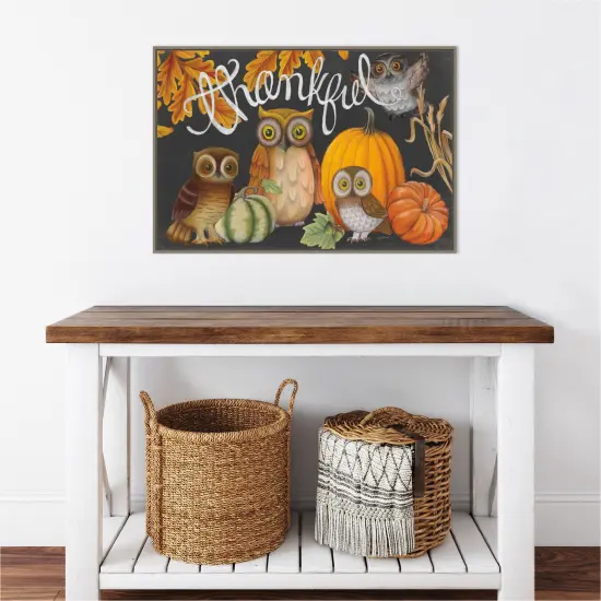 Harvest Owl III by Mary Urban 33-in. W x 23-in. H. Canvas Wall Art Print Framed in Grey {4}
