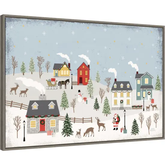 Christmas Village II Day by Laura Marshall 33-in. W x 23-in. H. Canvas Wall Art Print Framed in Grey {1}