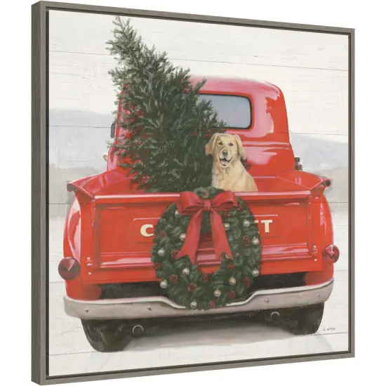 Christmas in the Heartland IV Dog by James Wiens 22-in. W x 22-in. H. Canvas Wall Art Print Framed in Grey {1}