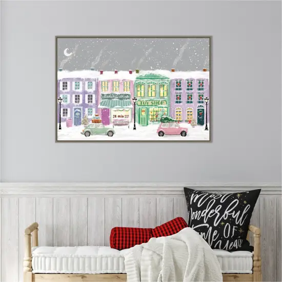 Hometown Holiday I Purple by Veronique Charron 33-in. W x 23-in. H. Canvas Wall Art Print Framed in Grey {5}